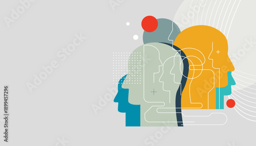 Abstract human profiles. Illustration on the theme of  the digital technology , artificial intelligence. Horizontal banner with place for text