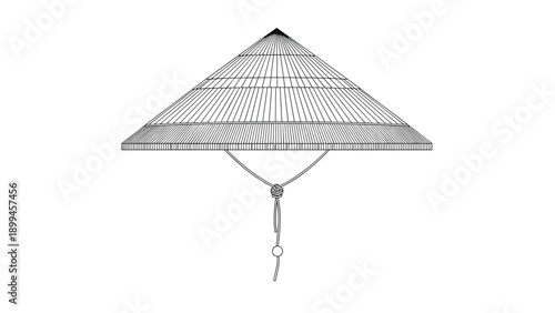 Detailed wireframe illustration of a traditional Vietnamese conical hat called a Non La showing its iconic shape and structural lines.