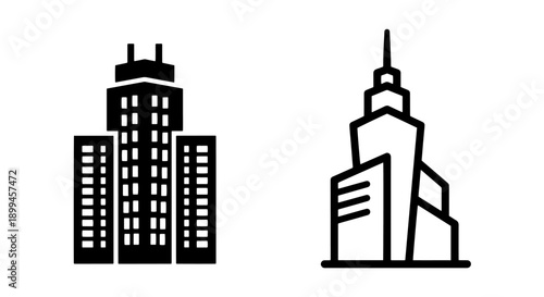 Vector Icons of Modern Skyscrapers and Office Buildings for Business and City Concepts
