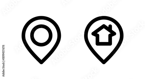 Location Pin Icons, One Standard and One Featuring a House for Home Address
