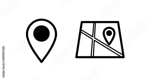 Map Icons: A Solid Location Pin and a Folded Map with a Pin