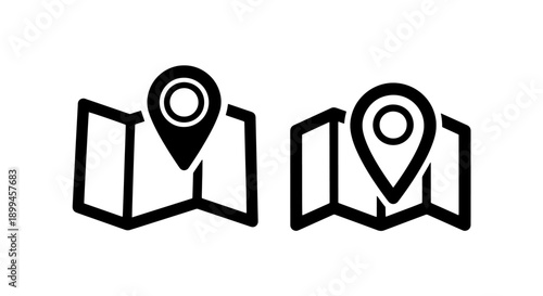 Map Icons: Folded Map with Location Pins for Navigation and Travel Planning