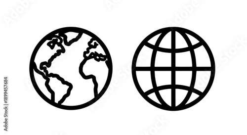 Globe Icons: A Realistic Earth and a Stylized Grid Globe for Global Concepts