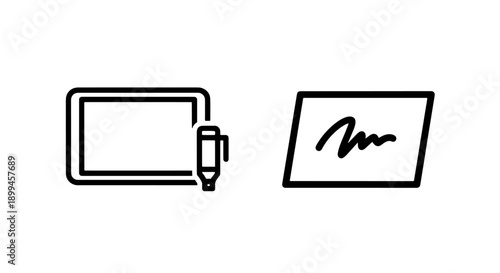 Icons for Note Taking: Whiteboard with Marker and a Page with a Signature