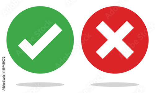 正解と不正解を表すチェックとバツのシンプルなアイコンベクターセット