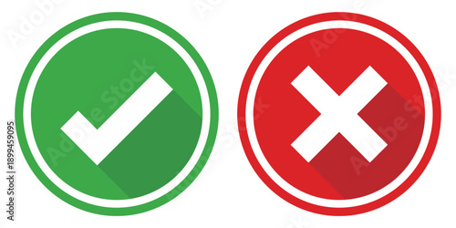 正解と不正解を表すチェックとバツのシンプルなアイコンベクターセット