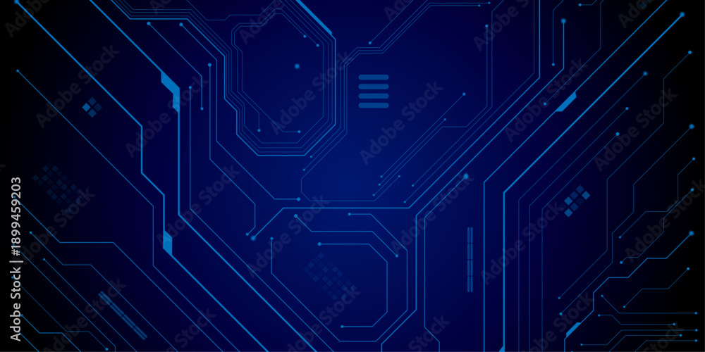 Obraz premium Technology lines circuit and dots on blue background, circuit board network connection.