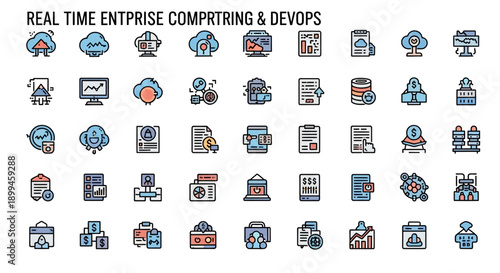 Cloud Computing and DevOps Icons: Enterprise, Data, Networking, and Analysis