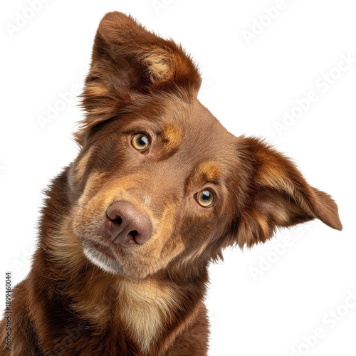 Dog tilts head while looking at the camera in a bright indoor space during daylight hours