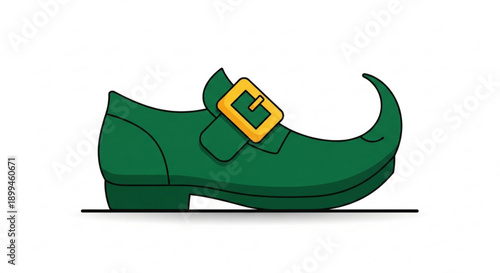 Green elf shoe with gold buckle and curved toe festive holiday symbol