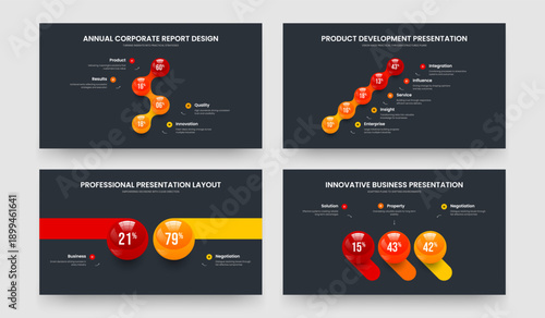 Product Solution Four Five Two Three Element Graph Frame Layout Vector Illustration Collection. Elegant Strategy 4 5 2 3 Step Diagram Presentation Design Set.
