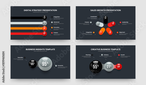 Simple Briefing Four Five Two Three Element Chart Presentation Template Vector Illustration Set. Colorful Development 4 5 2 3 Option Infographic Slide Design Bundle.