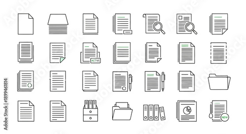 Document Icons Set: Paperwork and File Symbols
