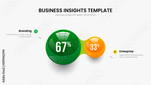 Financial Plan Two Option Infographic Presentation Layout. Corporate Campaign 2 Element Graph Slide Design. Clean Visualization Slideshow Template Vector Illustration.