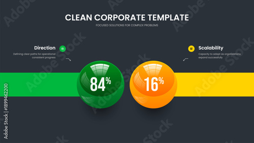Elegant Briefing 2 Step Diagram Frame Design. Minimalist Visualization Two Option Chart Slideshow Layout. Market Portfolio Presentation Template Vector Illustration.