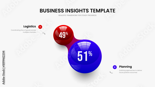 Clean Strategy 2 Option Diagram Slideshow Template. Sales Growth Frame Design Vector Illustration. Medical Briefing Two Step Infographic Slide Layout.