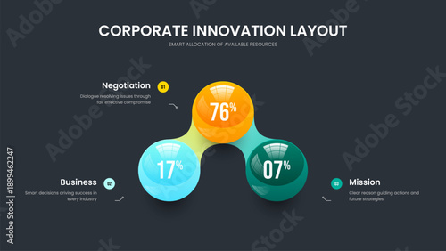 Marketing Strategy Three Element Infographic Frame Template. Modern Solution Presentation Design Vector Illustration. Service Launch 3 Step Diagram Slide Layout.