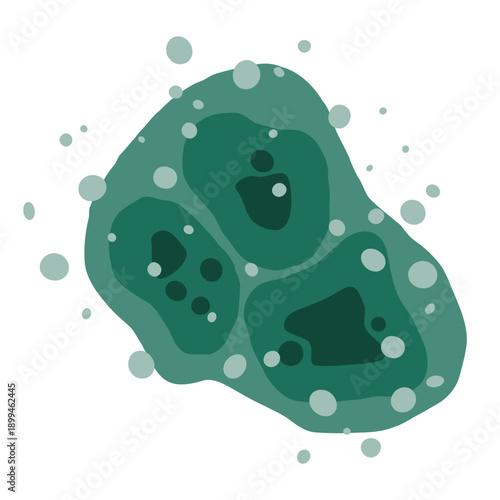 Toxic mold spores spread across the wet surface, creating contamination and respiratory risk. Vector illustration.
