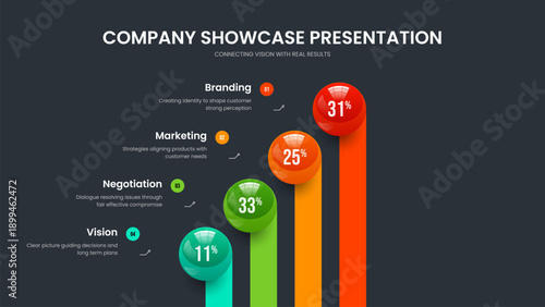 Corporate Portfolio Slide Design Vector Illustration. Marketing Planning Four Step Infographic Frame Layout. Project Solution 4 Option Chart Slideshow Template.