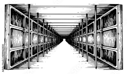 Interior view of a construction trench reinforced with shoring supports