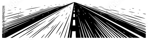 Perspective view of an asphalt road with fast motion speed lines