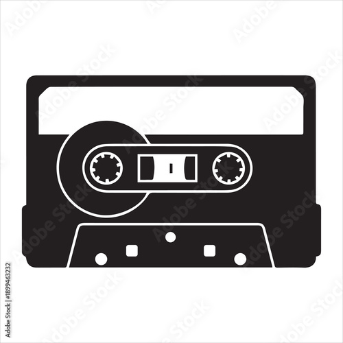Retro audio cassette tape for music playback and recording in a stark black silhouette