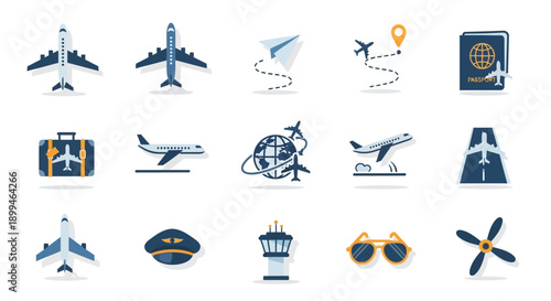 Aviation Icons: Flight and Travel Concepts