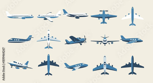 Variety of Airplane Types Vector Icons