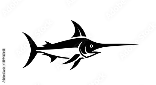 Black Silhouette of Swordfish Isolated.