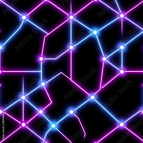 Seamless pixel art cyberpunk neon grid pattern