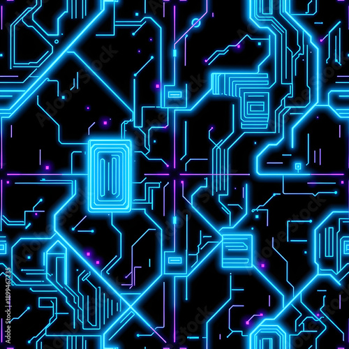 Seamless pixel art futuristic circuit city pattern