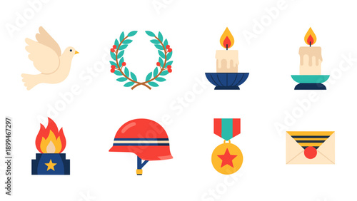 Collection of symbols representing peace, remembrance, and military honor