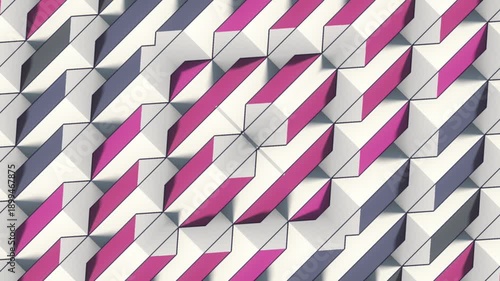 Stylish 3D animation with a pulsating, kaleidoscopic pattern. A graphic background with contrasting pink and white shapes is ideal for fashion projects and VJ loops