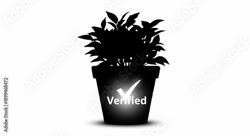Healthy plant in a pot with a verified checkmark symbolizing growth and approval