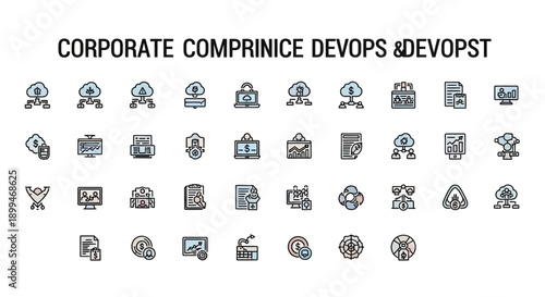 DevOps and Development Icons: Cloud, Security, Data, Teamwork, and Workflow