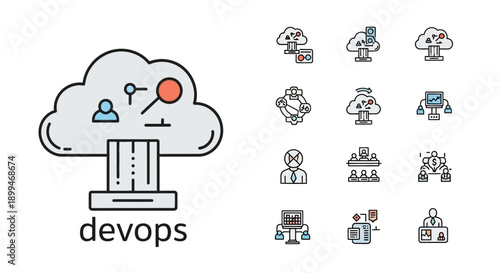 DevOps Cloud Computing Icons Set - Technology and Business Solutions