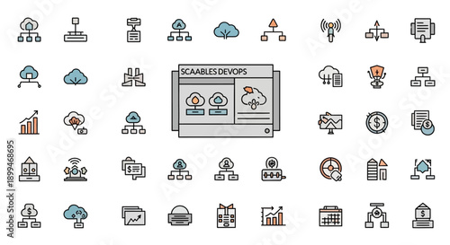DevOps Cloud Computing Technology Icons Set