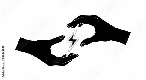Hands reaching out to catch a glowing lightning bolt, symbolizing energy and connection.