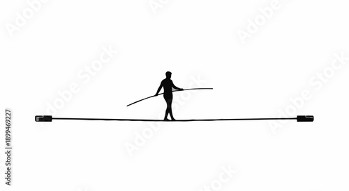 Silhouette of a person balancing on a tightrope with a pole, representing focus and risk