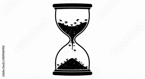 Sandglass measuring time passing with dark sand flowing downwards