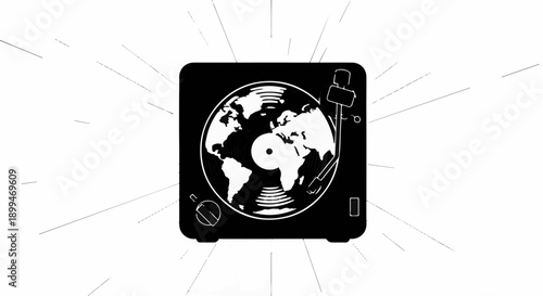 Global music beats from a vintage turntable, celebrating worldwide sound and rhythm.