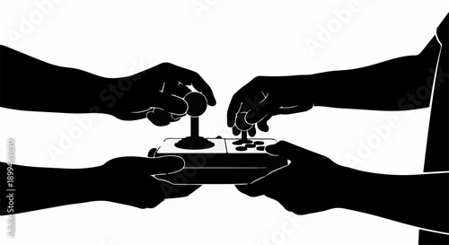 Two pairs of hands gripping game controllers, engaged in a competitive video game.