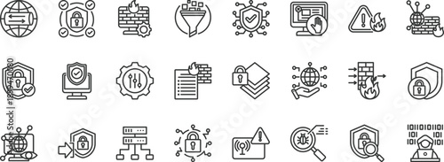 firewall icon set collection. icon pack contain security, block, filter, rules, network, protect, access, shield, control, traffic icon