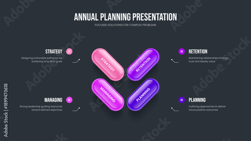 Project Launch Presentation Layout Vector Illustration. Professional Strategy Four Element Diagram Frame Template. Creative Profile 4 Step Infographic Slide Design.