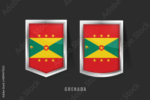 Vector Illustration of GRENADA Label Logo. GRENADA Badge Sign GRENADA With Flag, Grenadian Product Label Banners Template.