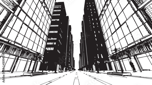 City landscape. Different buildings on street, outline cityscape hand sketch, flat houses. Hand drawn vector illustration