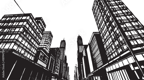 City landscape. Different buildings on street, outline cityscape hand sketch, flat houses. Hand drawn vector illustration