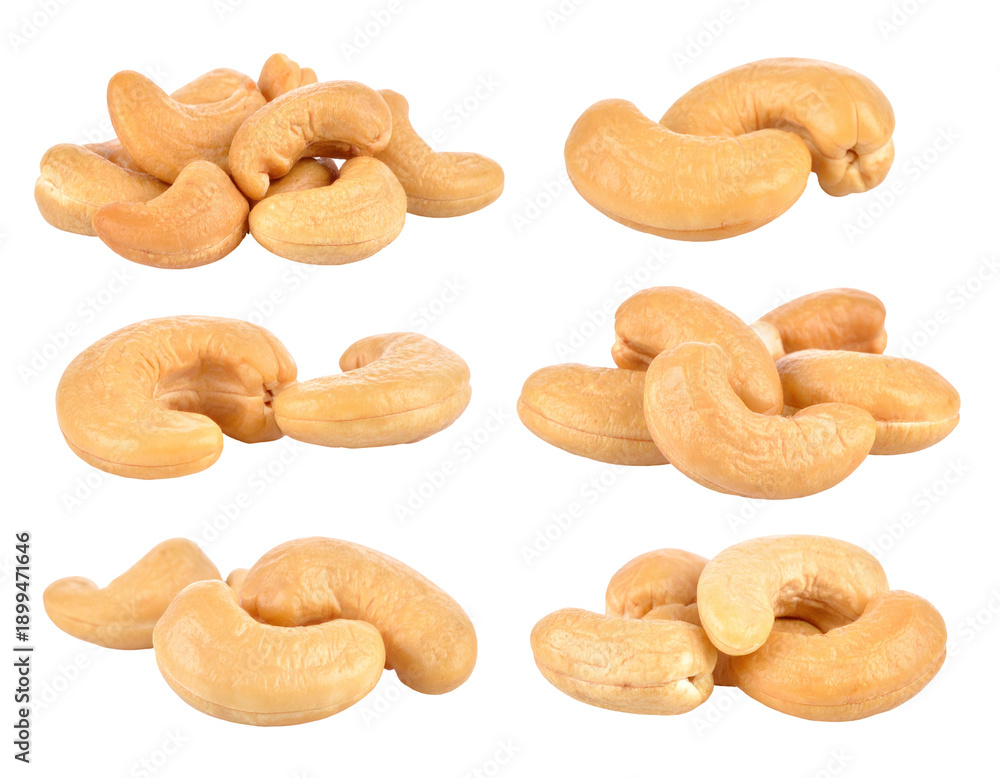 Fototapeta premium Golden Roasted Cashew Nuts Arranged Against Transparent Background Closeup Photography