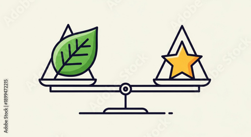 Balancing ecology and excellence with a green leaf and golden star on scales