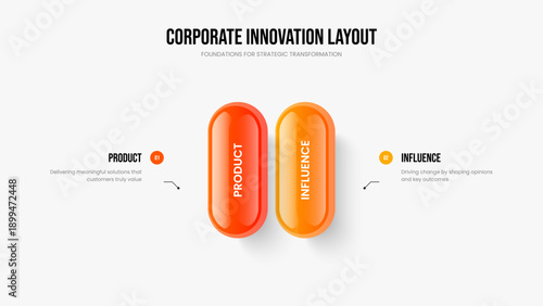 Enterprise Innovation 2 Step Infographic Frame Layout. Company Introduction Two Element Diagram Slide Template. Financial Analysis Presentation Design Vector Illustration.